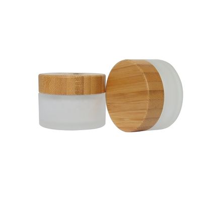 Peau en verre en verre givrée de soin de pot de conteneurs cosmétiques en bambou de la crème 50g 15g 30g