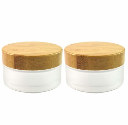 Peau en verre en verre givrée de soin de pot de conteneurs cosmétiques en bambou de la crème 50g 15g 30g