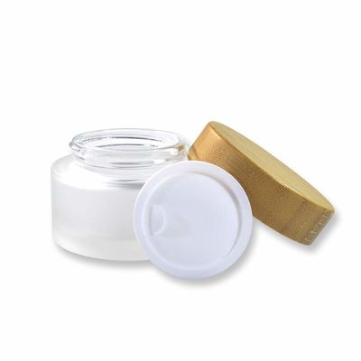 Peau en verre en verre givrée de soin de pot de conteneurs cosmétiques en bambou de la crème 50g 15g 30g