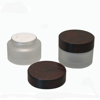 pot cosmétique en verre d'épaule oblique de 15g 30g 50g avec de la crème en bois de couvercle de Brown