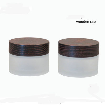 pot cosmétique en verre d'épaule oblique de 15g 30g 50g avec de la crème en bois de couvercle de Brown