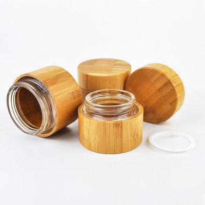 Verre intérieur de bouteille ronde de conteneur d'emballage cosmétique en bambou naturel en bois de pot