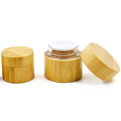 Verre intérieur de bouteille ronde de conteneur d'emballage cosmétique en bambou naturel en bois de pot