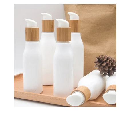 Conteneur cosmétique lisse de lotion de bouteille en verre d'OPL et pot crème avec le couvercle en bois