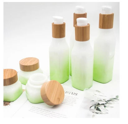 Conteneur cosmétique de lotion de gradient d'OPAL Glass Bottle With Wood de chapeau vert de couvercle