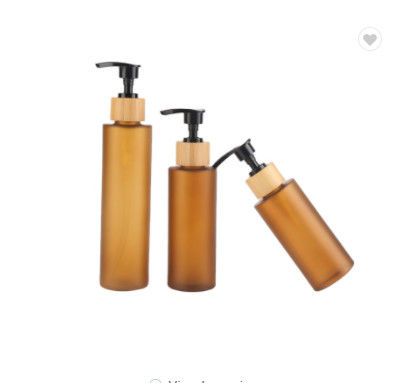 Amber Frosted Shampoo Glass Bottle 100ml 150ml 200ml avec la pompe en bambou de lotion