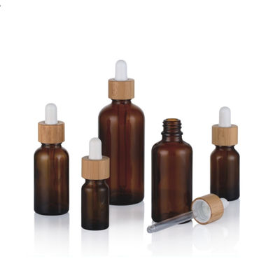 1oz vident des bouteilles de compte-gouttes d'Amber Black Essential Oil Glass avec les couvercles en bambou