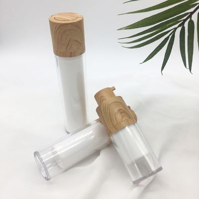 Bouteille cosmétique de lotion pompe à vide privée d'air en bambou rotatoire blanche chaude de vente de double