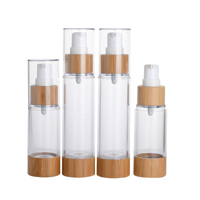 bouteille privée d'air en plastique de pompe de la bouteille 30ml 50ml de lotion de pompe à vide avec le couvercle en bambou