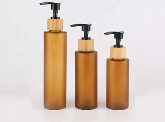 Amber Frosted Shampoo Glass Bottle 100ml 150ml 200ml avec la pompe en bambou de lotion