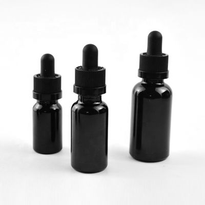 Bouteille en verre de Matte Frosted Black Essential Oil avec la bouteille de chapeau de compte-gouttes de CR
