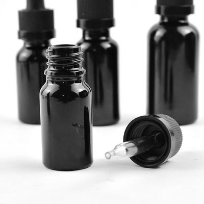 Bouteille en verre de Matte Frosted Black Essential Oil avec la bouteille de chapeau de compte-gouttes de CR