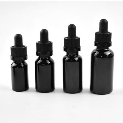 Bouteille en verre de Matte Frosted Black Essential Oil avec la bouteille de chapeau de compte-gouttes de CR