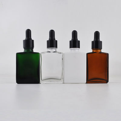 Bouteille en verre cosmétique du compte-gouttes 30ml de rectangle avec le chapeau en bambou pour l'huile essentielle