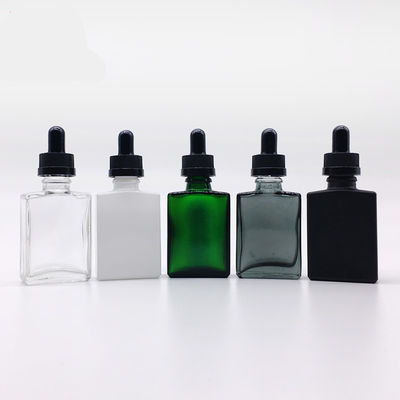 Bouteille en verre cosmétique du compte-gouttes 30ml de rectangle avec le chapeau en bambou pour l'huile essentielle