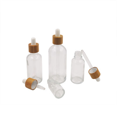 1oz vident des bouteilles de compte-gouttes d'Amber Black Essential Oil Glass avec les couvercles en bambou
