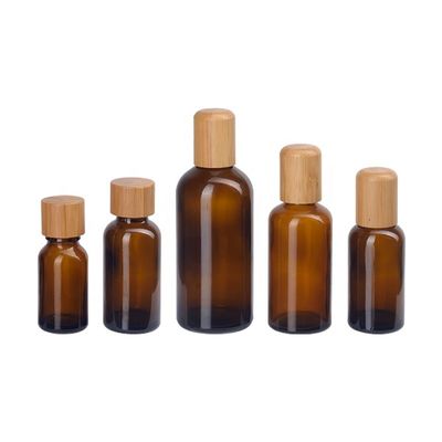 Bouteille d'huile essentielle Brown cosmétique vide avec le couvercle à visser en bois en bambou de 18mm