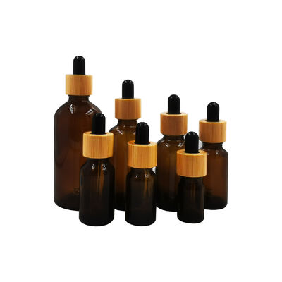 18/410 bouteille en verre vide d'huile essentielle avec soin personnel de chapeau en bambou de compte-gouttes